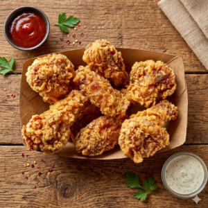 Crispy fried chicken wings served with dipping sauces at Viva Sub